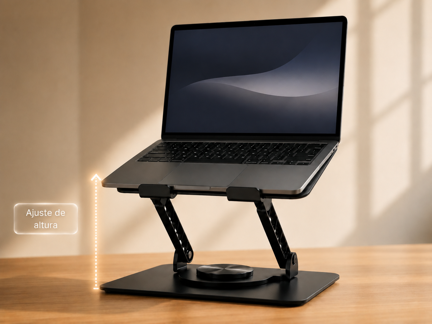SpineUp Pro elevando una notebook sobre el escritorio